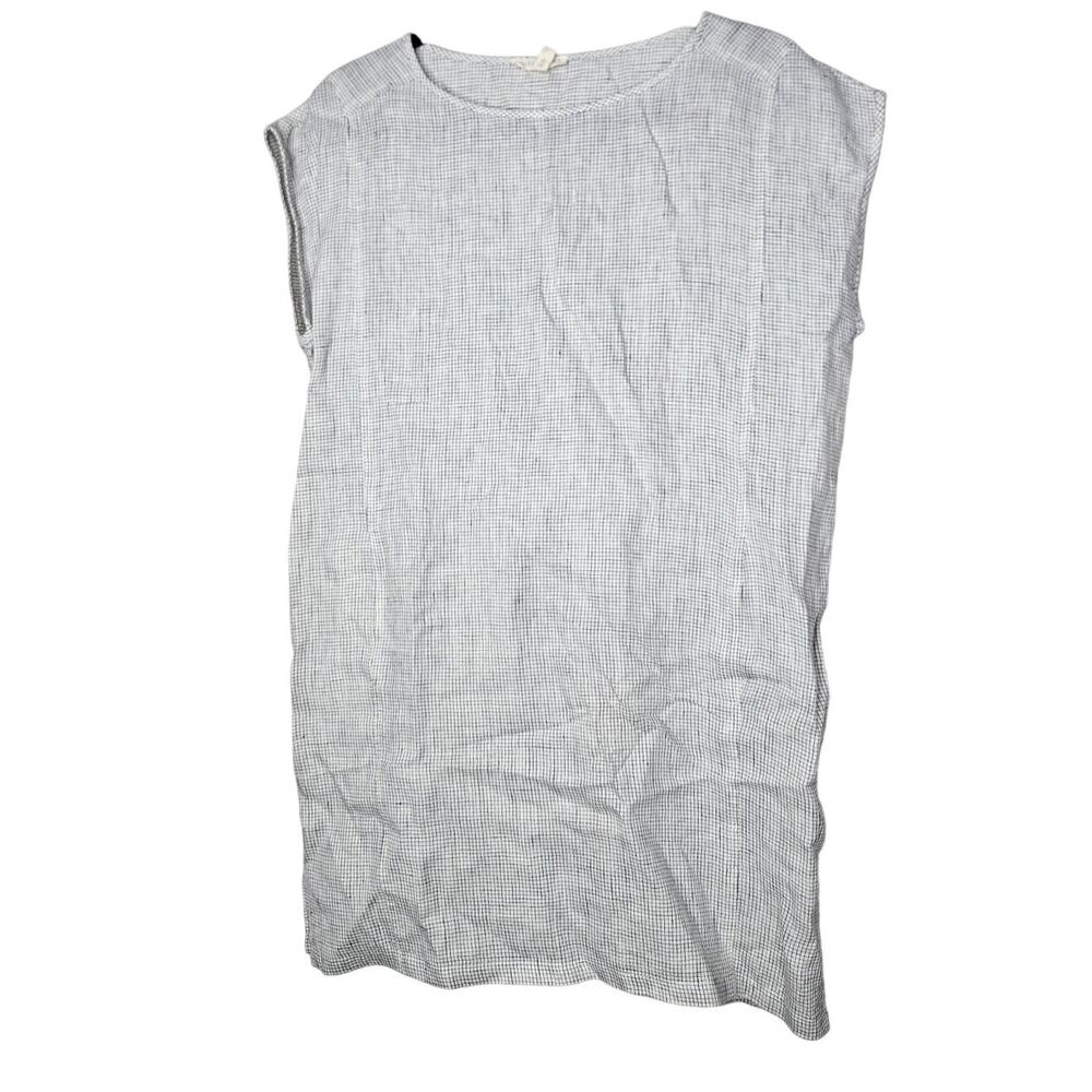 Eileen Fisher S Petite Ivory Windowpane Check Tunic Lagenlook Coastal Casual
